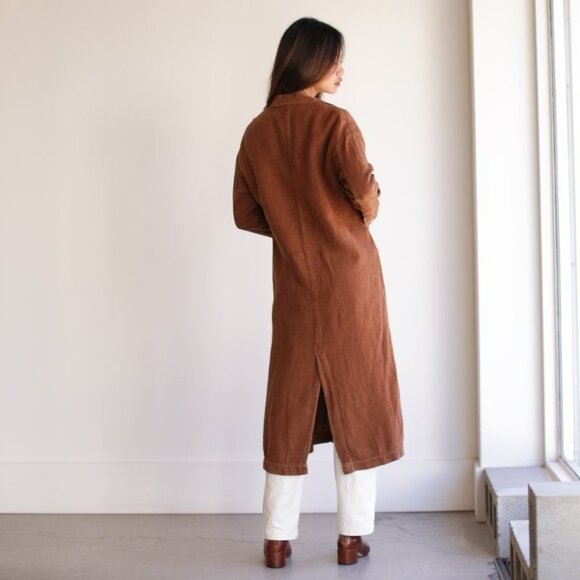 Esby Baronne Linen Duster in Suede Brown Size XS - Picture 2 of 5